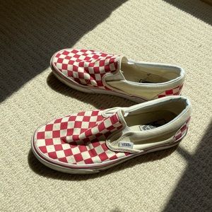 Red checkered slide on vans